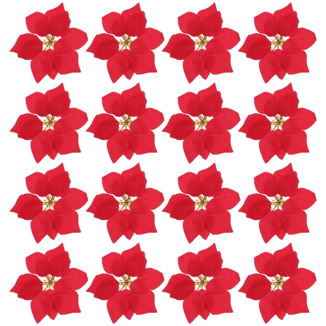 EeaseMX 20 piezas Artificial Poinsettia cabezas florales decoraciones para árboles de Navidad Navidad casa puerta principal corona mesa centros de mesa arreglos