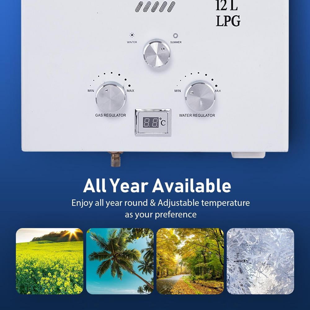 Mulaxen 12L Propane Gas Water Heater Tankless 3.17GPM Instant 24KW LPG Hot Water Heater with LED Display