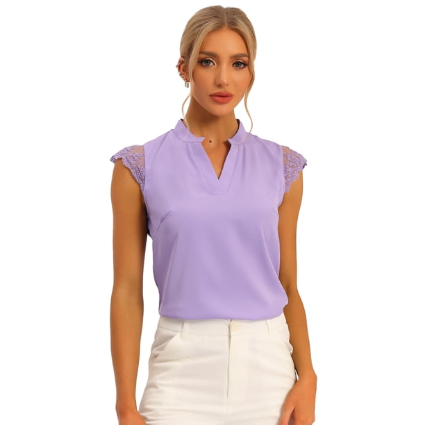 Blusa Básica Sin Mangas Con Cuello En V Para Oficina De Trabajo Para Mujer Púrpura L