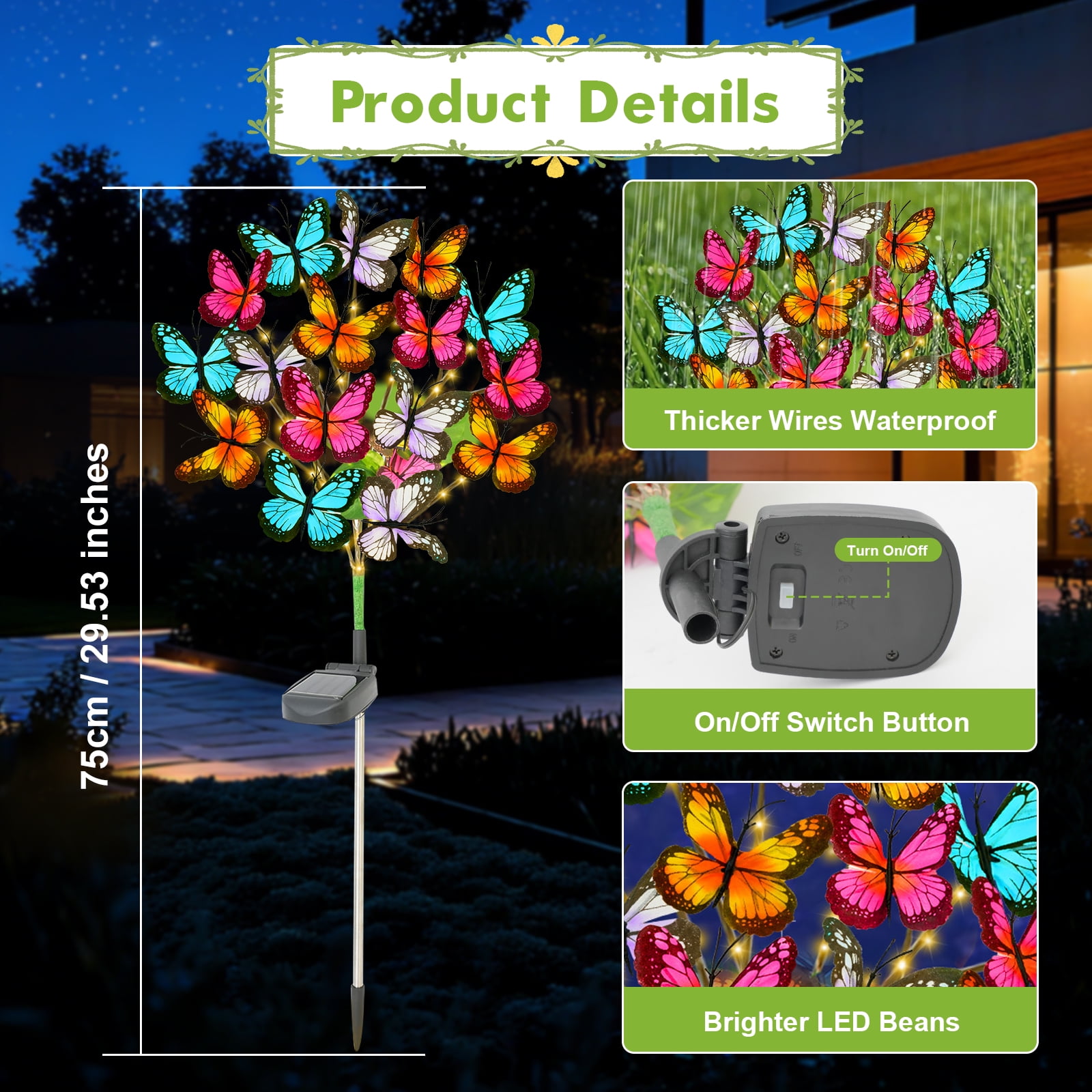 TopZoo Solar Garden Stake Lights, 4 PCS Decorative Solar Lights Outdoor with 43 LED 17 Butterfly Flower Garden Decor Waterproof, Outdoor Decor for Yard Patio Lawn Christmas