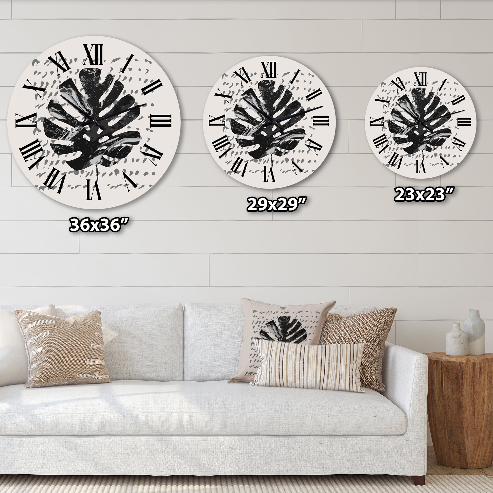 Designart 'Minimal Tropical Palm Leaf On Grunge Texture' Tropical Wall Clock
