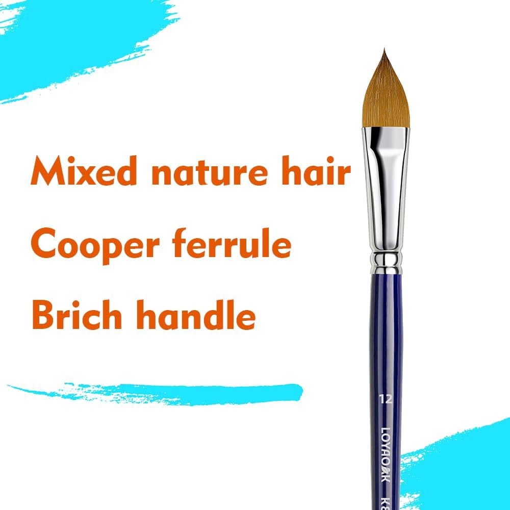 JJEAN-Synthetic Sable Blend Nature Hair Watercolor Brushes-12pcs Paint Brush Set- Round Tip, Flat, Filbert, Dagger, Angular, Cat’s Tongue and Liner