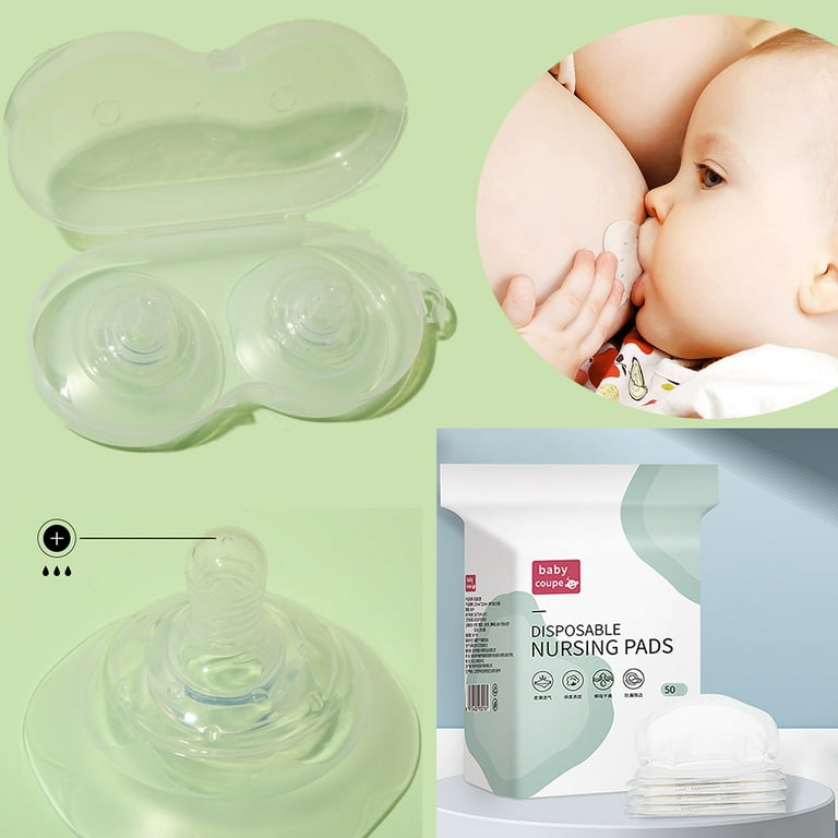 CNKOO Breastfeeding Protection Kit--2PCS Silicone Nipple Shield Protectors  Breastfeeding Transparent Nipple Protection Cover + 50PCS Stay Dry Disposable  Nursing Pads for Breastfeeding 