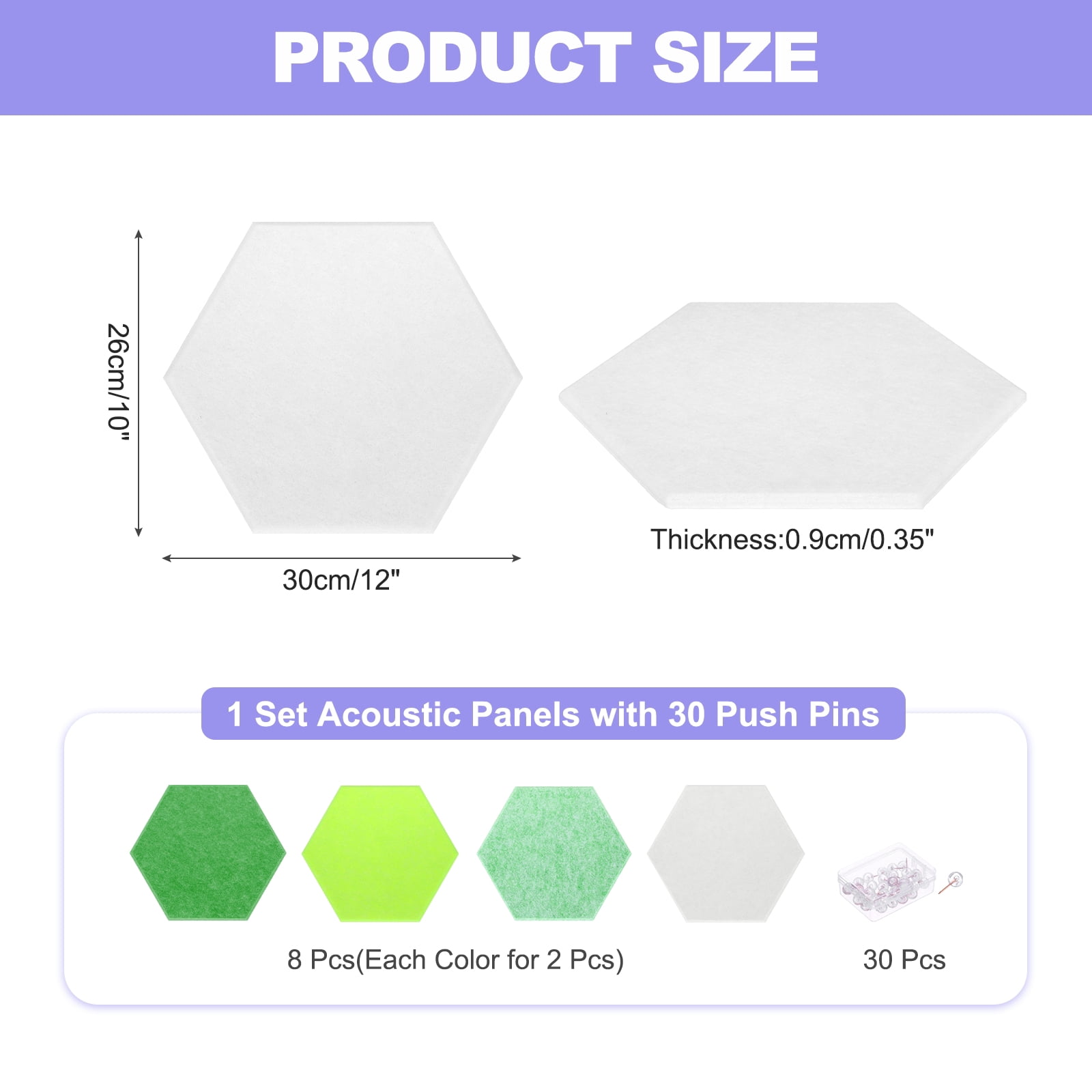Hexagon Acoustic Panels Soundproof Foam Panels with 30 Push Pins(White, Light Green, Bright Green, Green)