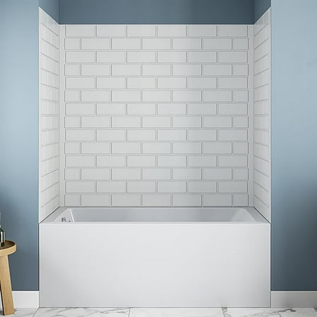 Streamline DSH-1100-100 32 in. L x 60 in. W x 55 in. H 3-Piece Glue-Up Alcove Bathtub Wall Surround in White Tile Finish