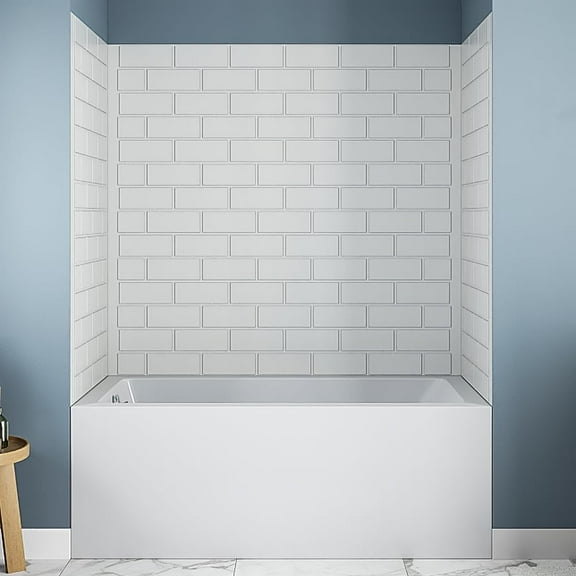 Streamline DSH-1100-100 32 in. L x 60 in. W x 55 in. H 3-Piece Glue-Up Alcove Bathtub Wall Surround in White Tile Finish