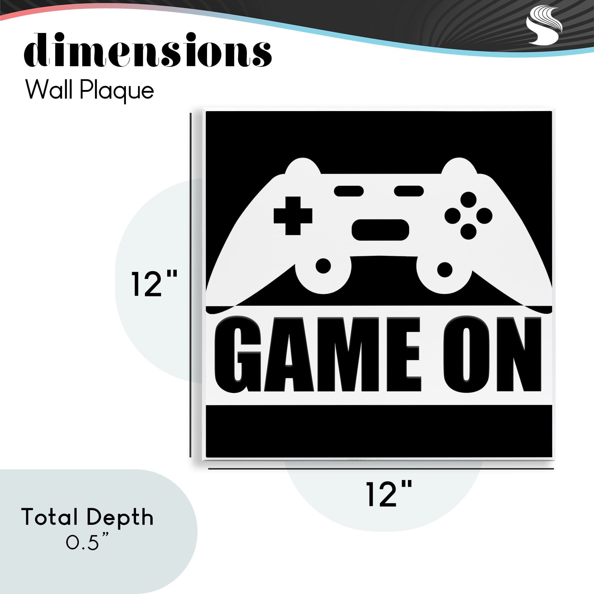 Game On Retro Black & White Wall Plaque Art, design by Kim Allen