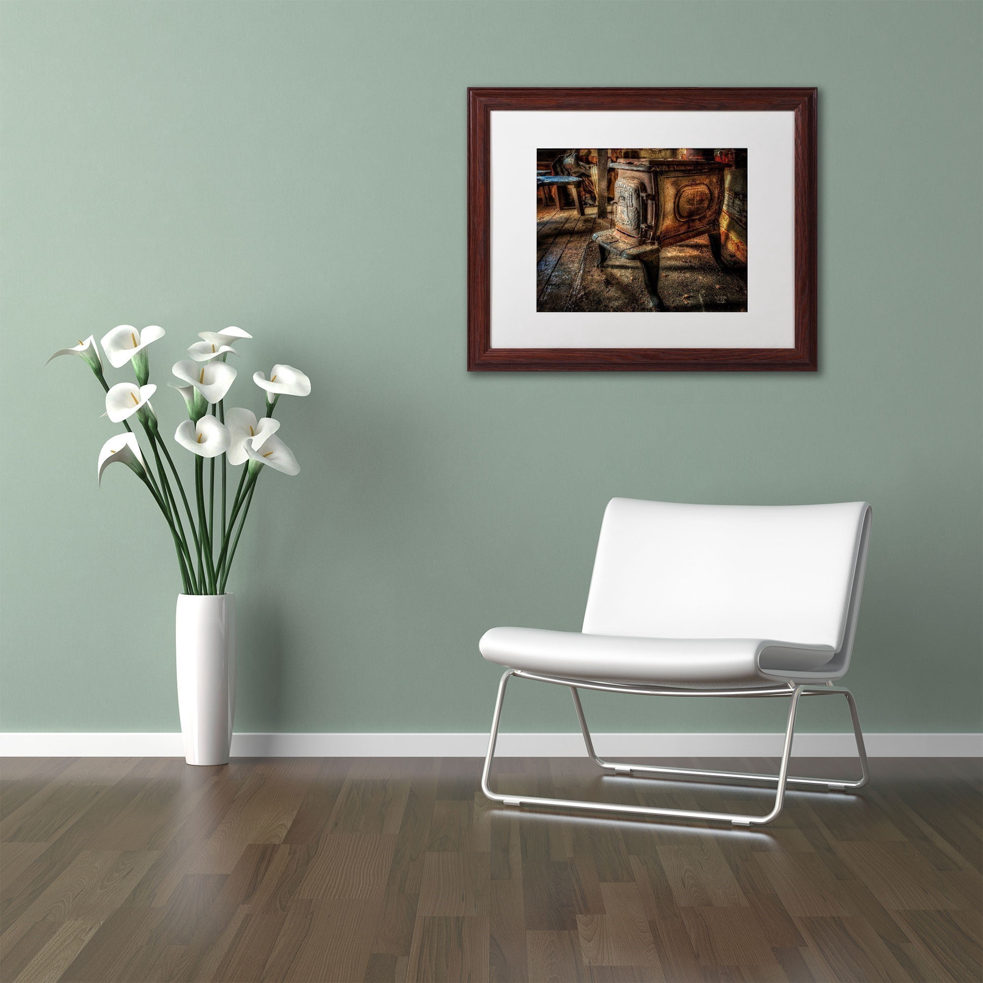 Trademark Fine Art "Liberty Wood Stove" Canvas Art by Lois Bryan, White Mat, Wood Frame