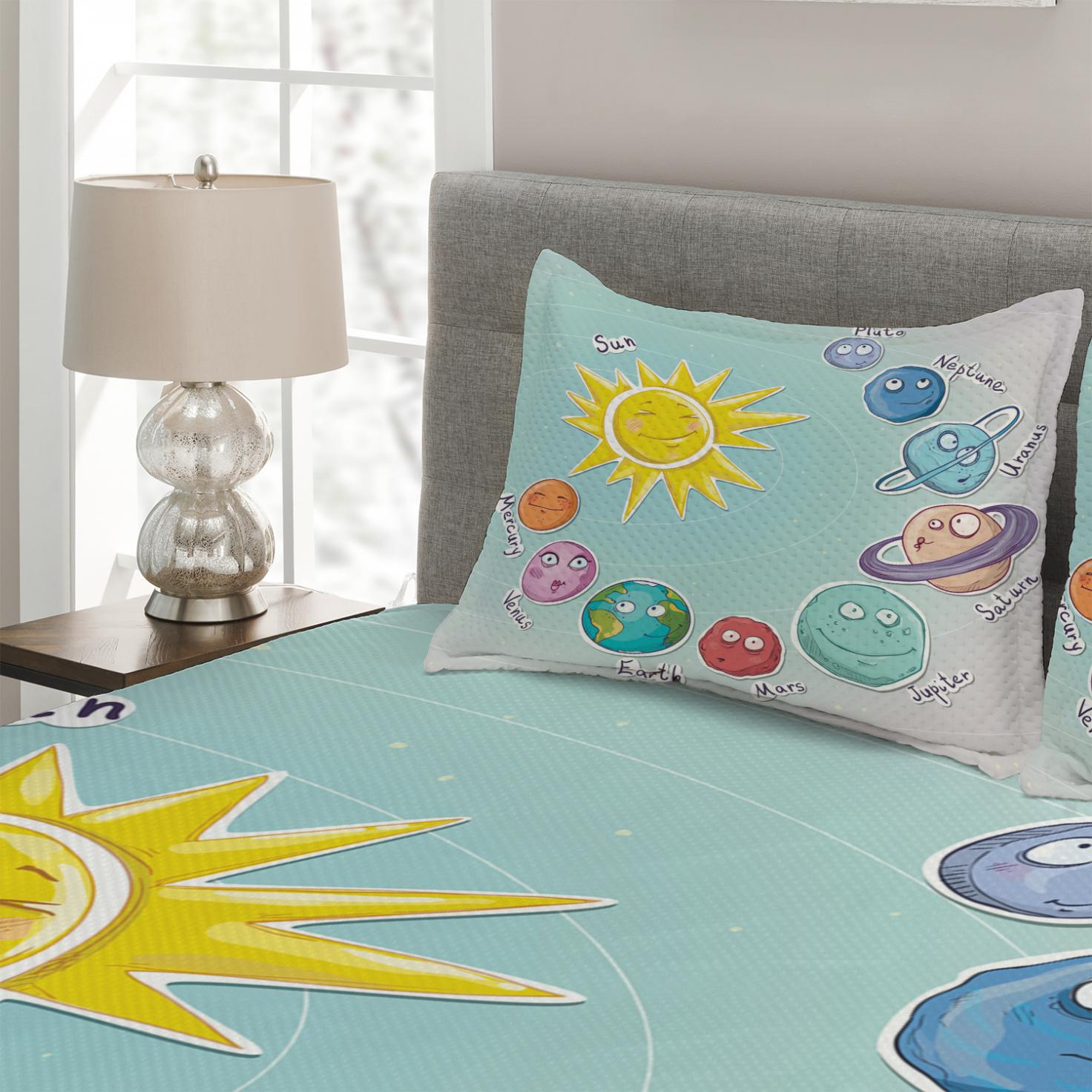 Space Comforter Set Cute Cartoon Sun And Planets Of Solar System