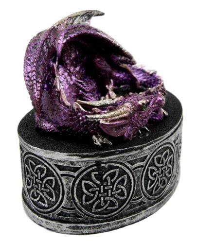 Sleeping Purple Dragon Oval Trinket Jewelry Box Figurine With Celtic Knotwork