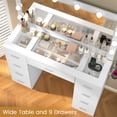 thumbnail image 4 of TEENFON 46" Vanity Desk with Large Lighted Mirror and Power Outlet, Makeup Vanity with 9 Drawers and Glass Desktop, Vanity Table for Bedroom, White, 4 of 8