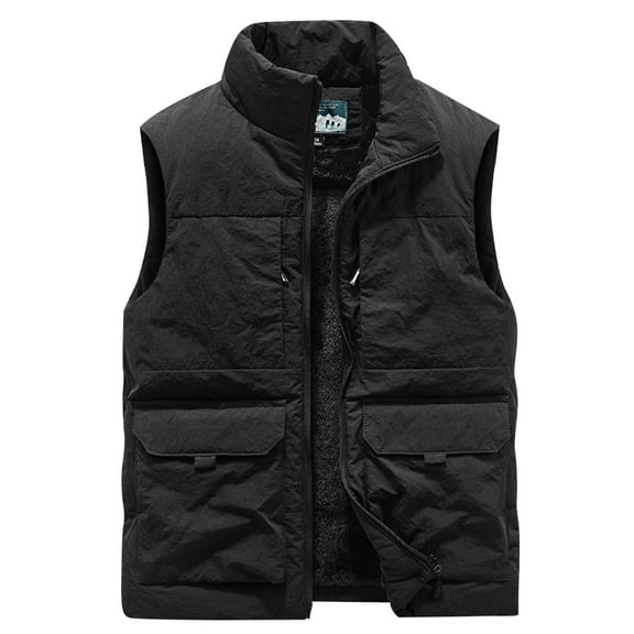 qolati Mens Fleece Lined Puffer Vest Casual Solid Color Zip Up Sleeveless Lightweight Jacket Winter Thicken Warm Outdoor Outwear