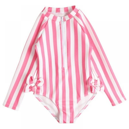 

Xinhuaya 2-8T Girl Romper Swimwear One Piece Bikini Swimsuits Long Sleeve Rash Guard Bathing Suit Bow Sport Beach Sets