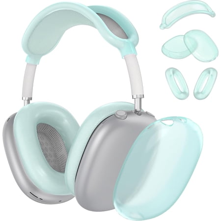 Natural Silicone Case for AirPods Max Earphones Scratch-Resistant Earpads Earmuff Headband Cover (Clear Blue)