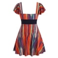 thumbnail image 2 of Rosegal Women Plus Size Flutter Sleeve Colorful Striped Skirted Two Piece Swimwear Multi 2X, 2 of 6