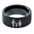 thumbnail image 2 of Tungsten Couple Family Child Holding Hands Band Ring 9mm Men Women Comfort Fit Black Flat Cut Brushed Polished, 2 of 4