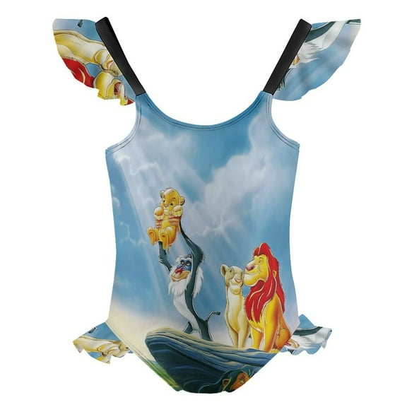 Girls Lion Kin One Piece Swimsuit Kids Cute Ruffle Bathing Suit Cartoon Swimwear