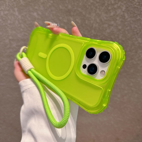 For iPhone 12 Pro / 12 6.1" Magnetic Phone Case,With Wrist Strap,Compatible with Mag-Safe,3-in-1 Heavy Duty Shockproof Frosted Translucent Rugged Anti-Scratch Anti-Drop Slim Phone Case,Green