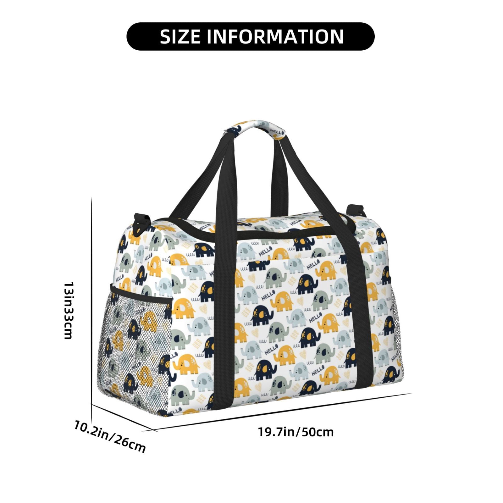 Fuzoiu Cute Elephant Print Travel Duffle Bag,Carry On Tote Bags,Duffel Bag,Sport Gym Bag, Hospital Bag for Labor and Delivery, Overnight Bag,Luggage Bag