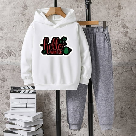 

Toddler Boys Outfit Sets Winter Christmas Long Sleeve Letter Prints Hoodie Tops Pants Two-Piece Clothes Suit