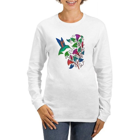 CafePress - Rainbow Hummingbird On Trumpet Vine Women's Long S - Women's Long Sleeve Graphic Casual T-Shirt