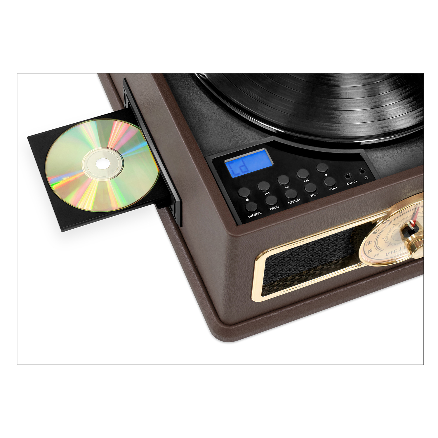 Victrola 5-in-1 Nostalgic Bluetooth Record Player with CD, Radio, Record Storage and 3-Speed Turntable - image 2 of 3