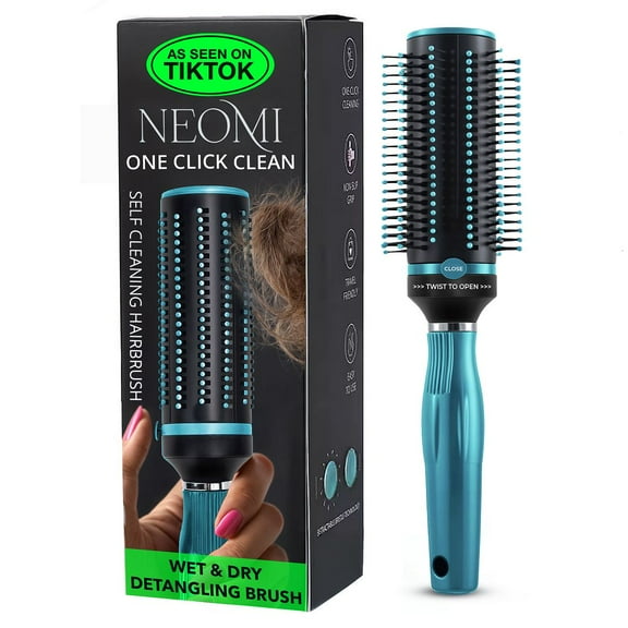 Hair Brushes for Women - Curly Hair Blow Dryer Brush Self Cleaning Detangler Round Brush for Blow Out - Roller Retractable Travel Blue Christmas Gifts