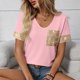 thumbnail image 5 of TaTaai Women's V Neck Short Sleeve Pullover, Sequin Panel Athletic Top, Casual Solid Color Blouse for Sporty Evening Wear Gift, 5 of 8