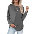 thumbnail image 2 of tklpehg Womens Long Sleeve Tops Trendy Graphic Tees Lightweight Crewneck Long Sleeve Tops Leisure Spring Tops Loose Fit Blouse Solid Color Pullover Tops #A02-Gray M, 2 of 7