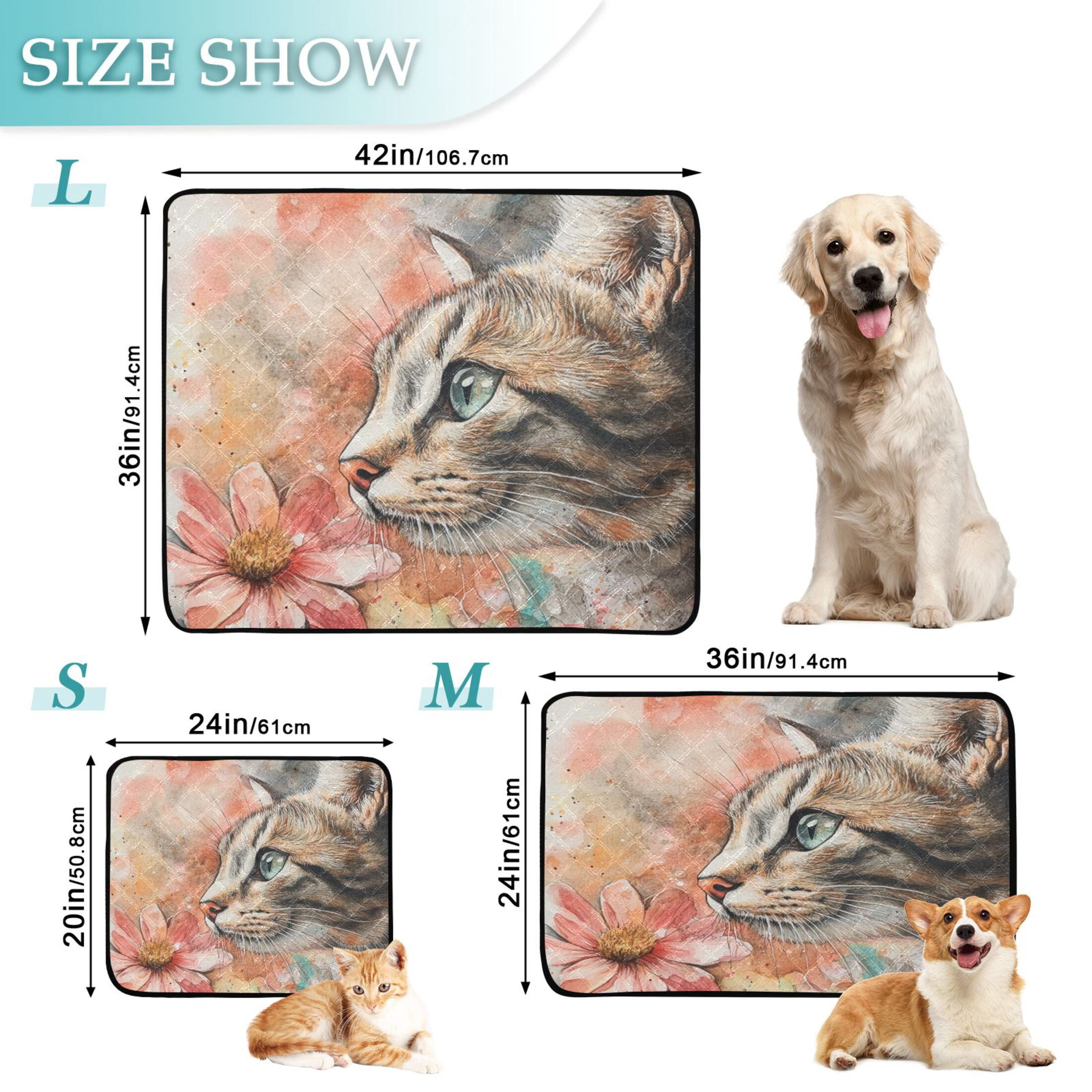 Qxltty Tabby with Flower Cat litter Pads Pet Set of 2 Diaper Mats Center Anti-leakage Layer Absorbent Soft and Comfortable