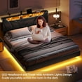 thumbnail image 6 of California King Floating Bed Frame with LED Lights&Charging Stations, Faux Leather Upholstered Platform Bed with Storage Headboard for Bedroom, No Box Spring Needed, Black, 6 of 9