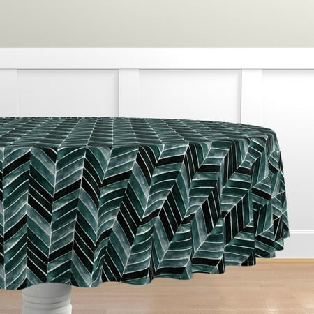 

Cotton Sateen Tablecloth 90 Round - Chevron Painted Deep Blue Green Stripe Teal Herringbone Watercolor Modern Print Custom Table Linens by Spoonflower