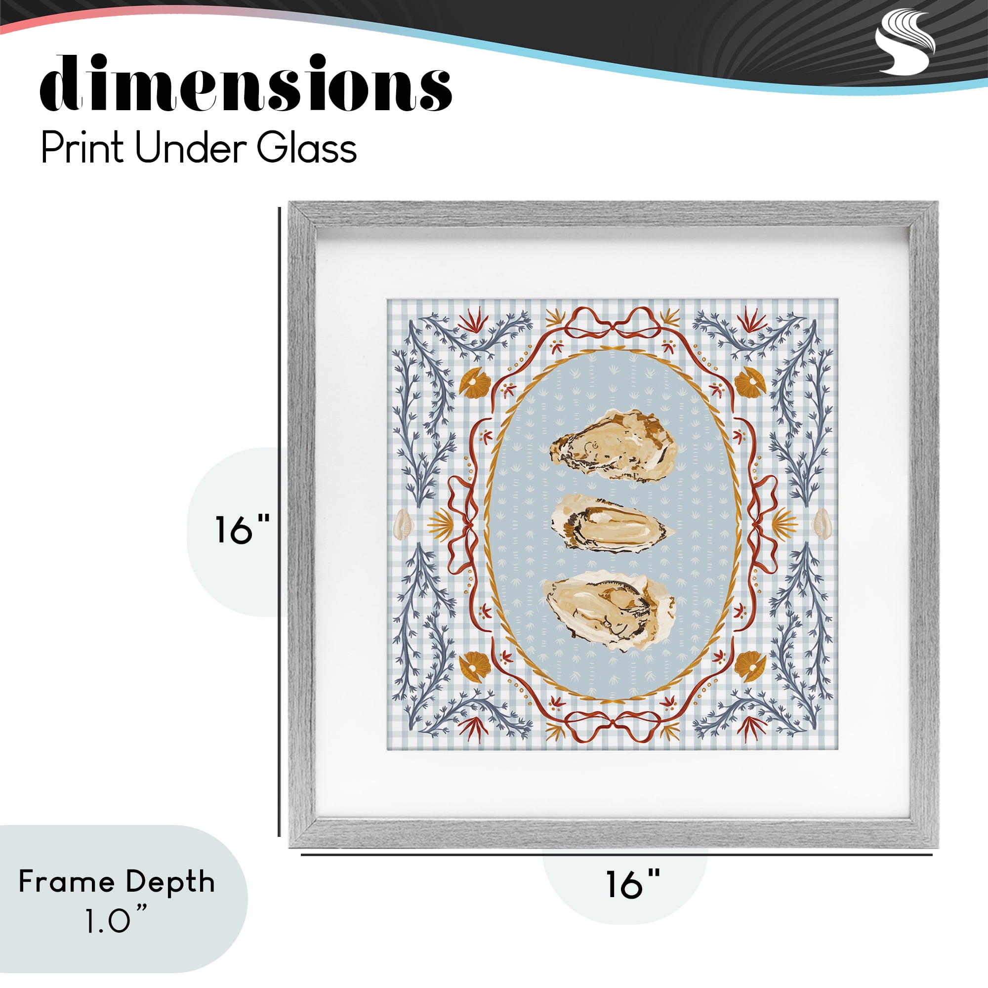 Stupell Industries Oyster Trio on Blue Gingham Gray Framed Print Under Glass, design by Vero Illustrates