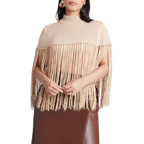 ELOQUII Women's Plus Size Fringe Half Sweater
