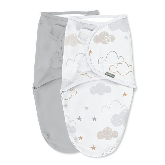 SwaddleMe by Ingenuity Original Swaddle for Baby, 100% Cotton, Improves Sleep & Calms Startle Reflex, 0-3 Months, 1.0 TOG, 2-Pack - Space & Clouds