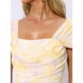thumbnail image 5 of DARING DIVA Midi Cocktail Bodycon Square Neck Printed Dress XS Light Yellow, 5 of 6