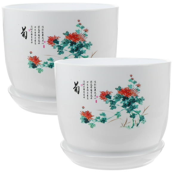 Miangastore 2Pcs Drainable Plant Pots Resin Plant Pot Nursery Planter Garden Flower Pot Container