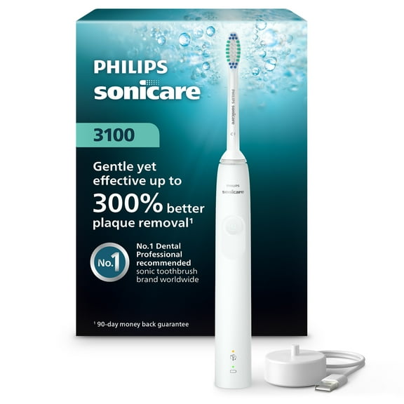 Philips Sonicare 3100 Series Electric Toothbrush - Sonic Toothbrush with Advanced Sonic Technology, Pressure Sensor, Two Intensity Settings, Smartimer & Quadpacer, White, Model HX3681/03