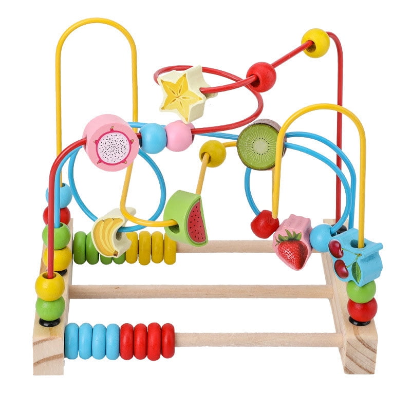 Baby kids Wooden Colorful Around Beads Wire Maze Educational Game Toy Gift G 