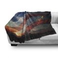thumbnail image 3 of American Soft Flannel Fleece Blanket, Statue of Liberty National Monument Liberty Island Sunrise with American Flag Scenery, Cozy Plush for Indoor and Outdoor Use, 70" x 90", Black, by Ambesonne, 3 of 6