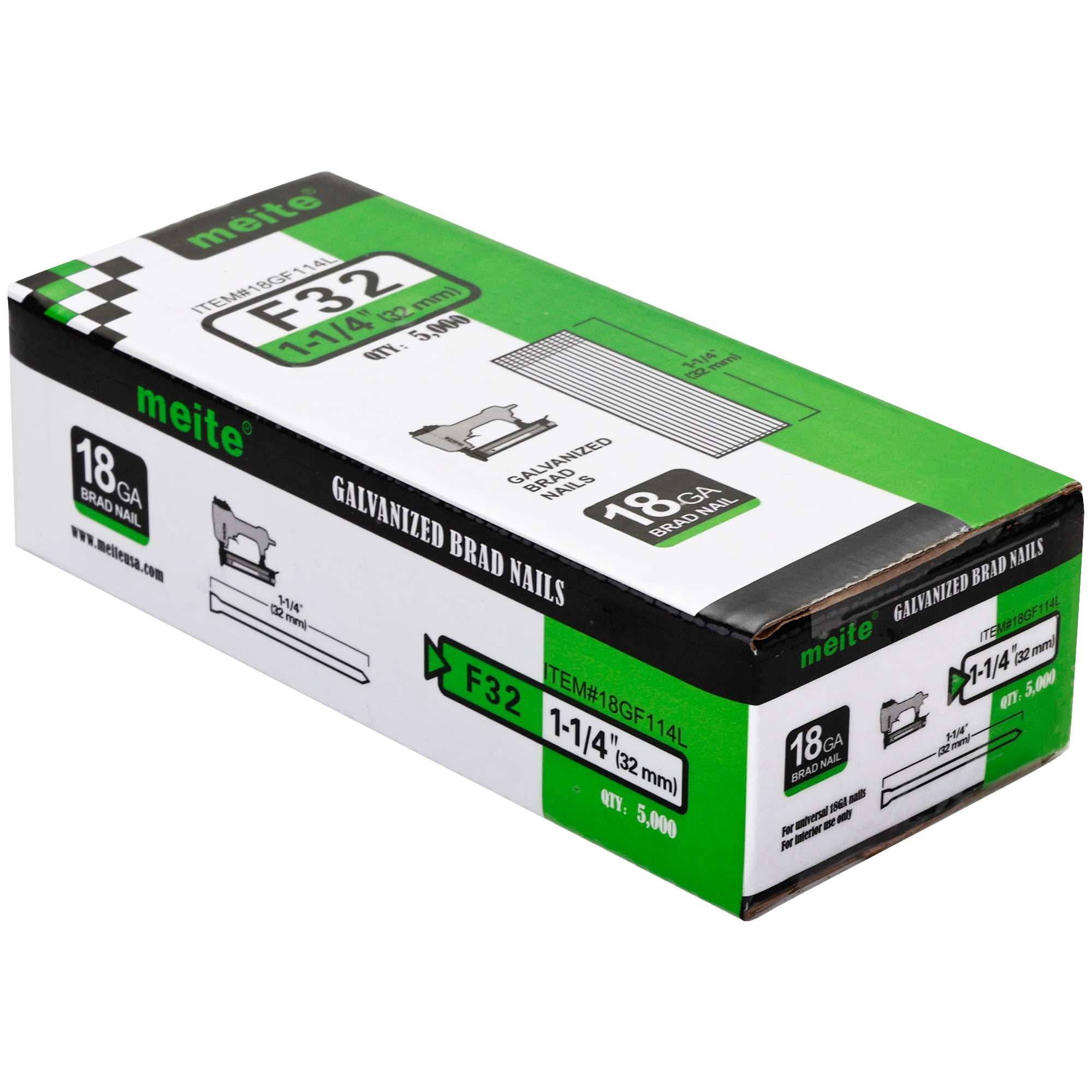 meite 18 Gauge 11/4 Inch Length Galvanized Glue Collated Brad Nails