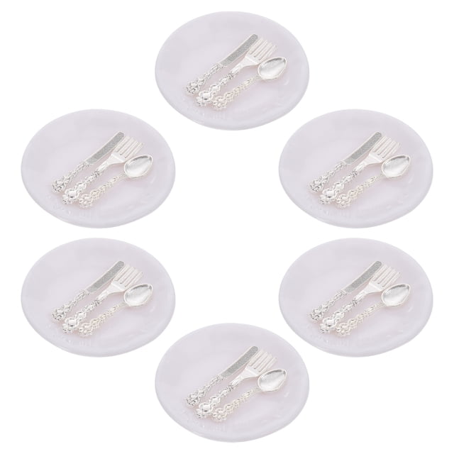 OULII 6 Sets Mini Kitchen Set ABS White for Children Miniature Bedroom Decoration
