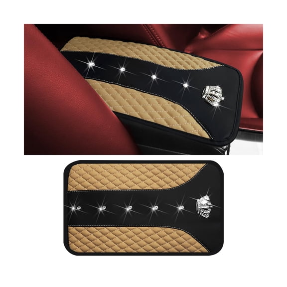 Chasenew Bling Car Center Console Cover, Crystal Rhinestone Crown Auto Armrest Box Protector Cushion Pad, Comfortable Diamond Vehicle Arm Rest Seat Mat Decor Accessories, Universal Fit (Black)