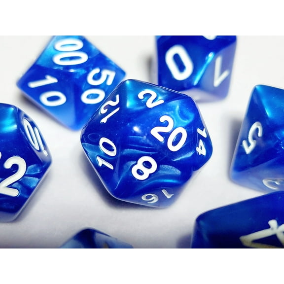 Blue Pearl DnD Dice Set | Dungeons and Dragons | 7 Dice RPG Polyhedral Set