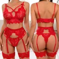thumbnail image 1 of Conjunto de pijama con cuello en V profundo para mujer, traje de pijama con ligas, lencería Sexy, picardías, 3 piezas, 1 of 3