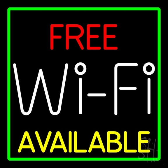 Free Wifi Available Block LED Neon Sign 16 x 16 - inches, Clear Edge Cut Acrylic Backing, with Dimmer - Bright and Premium built indoor LED Neon Sign for Computer & Electronics store decor.