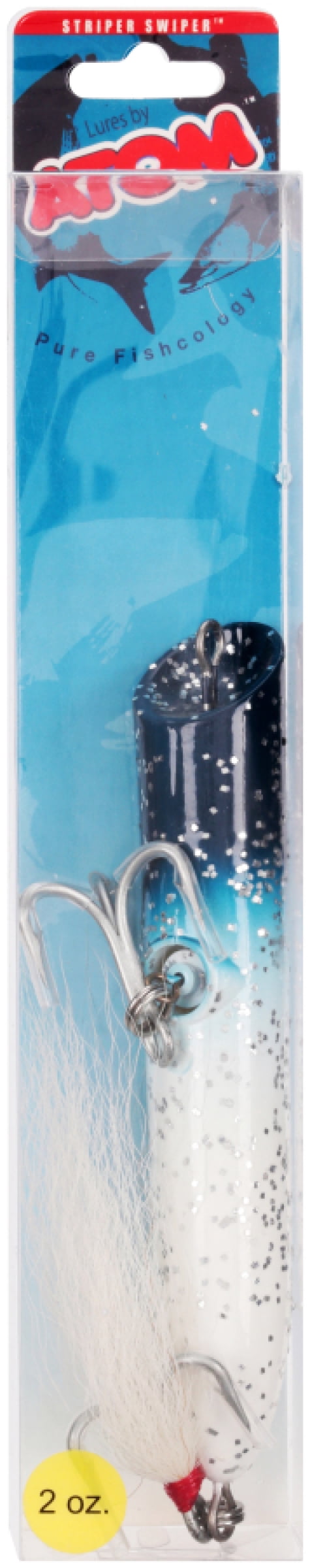 Atom Freshwater 2 oz Striper Swiper, Top Water Hard Bait, Popper Fishing Lure, Blue Silver, Lakes.