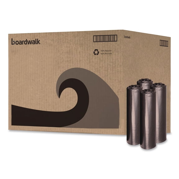 Boardwalk Low Density Repro Can Liners, 60 gal, 1.2 mil, 38" x 58", Black, 10 Bags/Roll, 10 Rolls/Carton