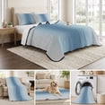 thumbnail image 6 of Full Quilt Set 78''x90'', Blue Grey Ombre Lightweight Summer Bedspread Coverlet Set with 2 Pillow Shams, Farmhouse Gradient Minimalist Breathable All Season Quilt Bedding for Bedroom/Guest Room, 6 of 9