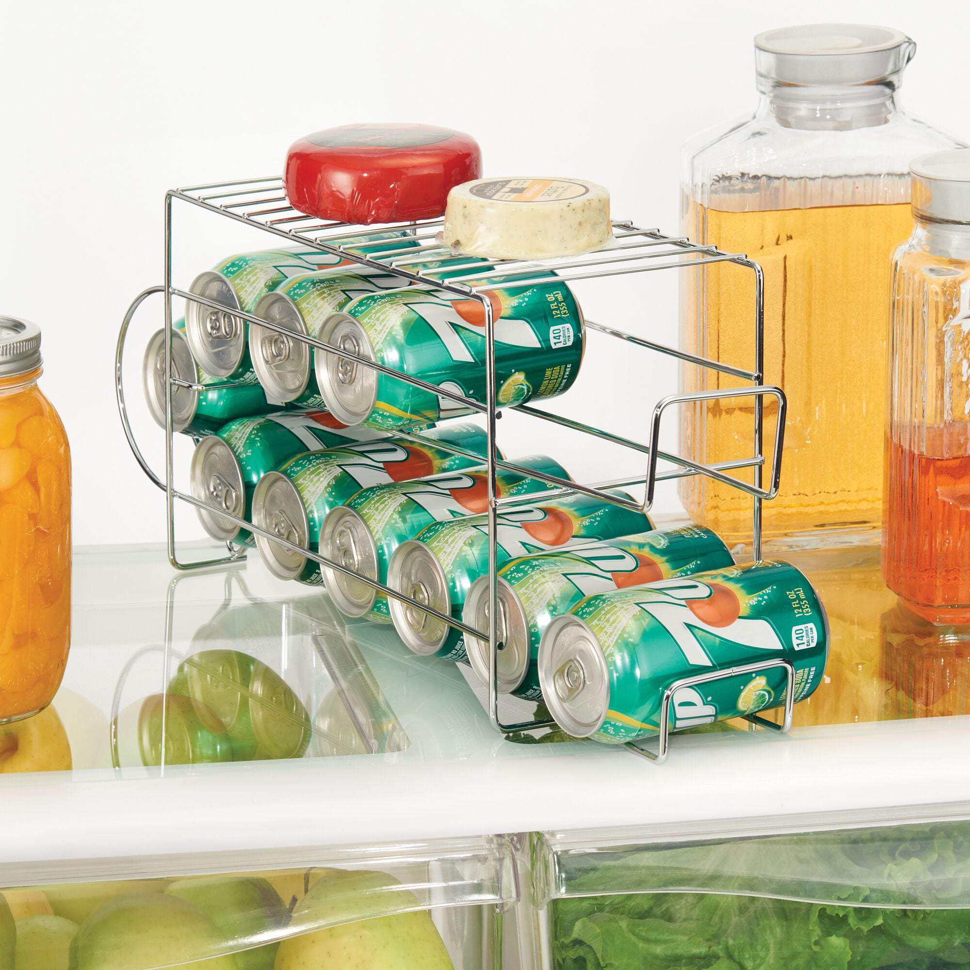 Food Fridge Drawers & Fridge Shelves — Kitchen Storage Solution for up to Nine Cans of Drink or Soup — High-Quality & Practical Kitchen Accessories — Smoke Grey mDesign Can Holder for Pantries 